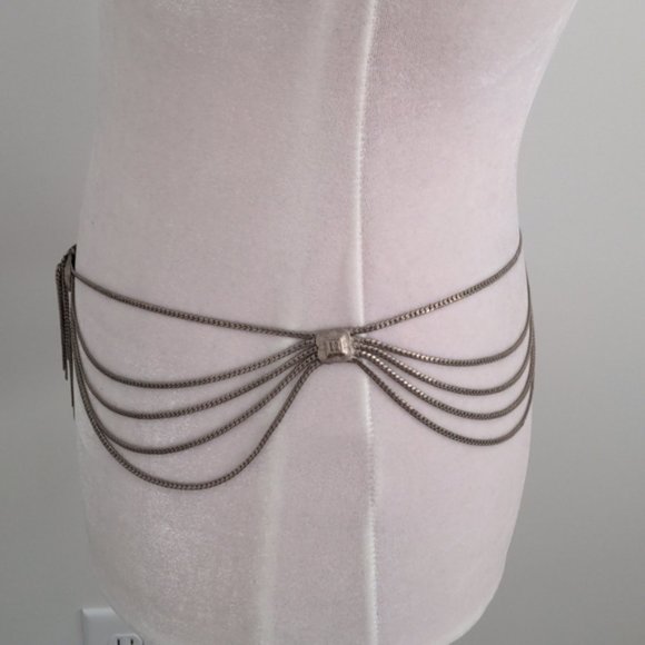 Christian Dior Belt Multi Strand Silver Chain Hip Belt Conchos Vintage - Picture 5 of 13